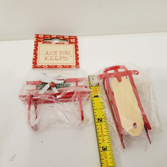 2 Vtg Just For Keeps Red Metal Mini Sleigh Sled Bench Doll House Furniture - Picture 6 of 7